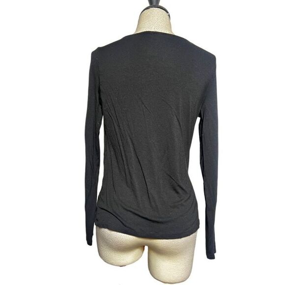 Black Label Saks Fifth Avenue Black Long Sleeve Cowl Neck Knit Shirt Size Small - Picture 2 of 5